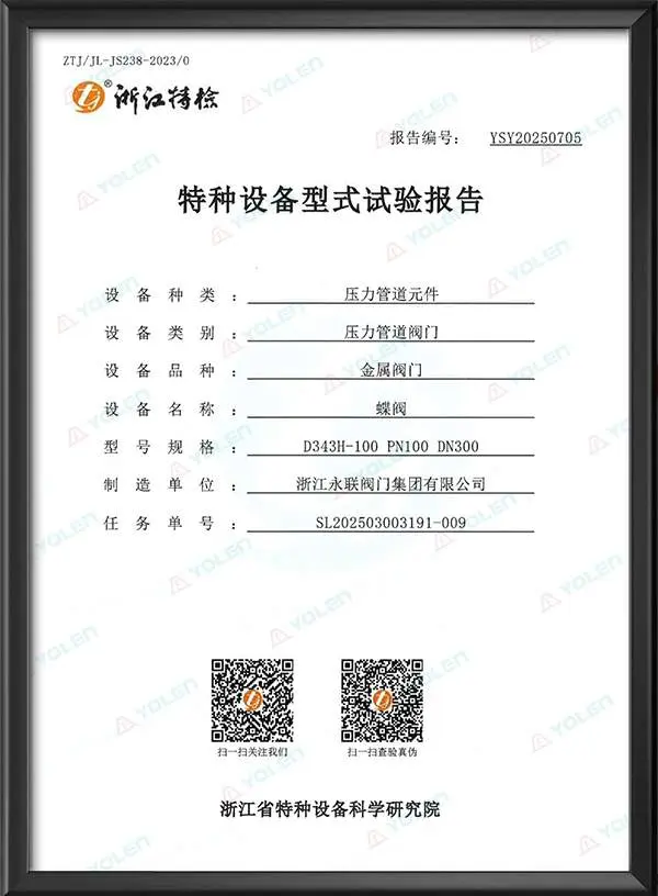 蝶阀特种设备型式试验报告